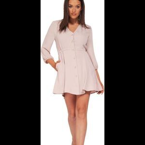 Aritzia Babaton Camille Day Dress Long Sleeve Light Pink Button Front Mini Sz L